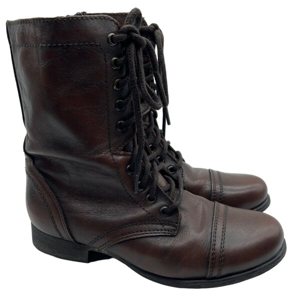 Steve Madden Troopa Brown Chunky Heeled Combat Boots 8M - Picture 1 of 7